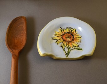 Ceramic Handmade Spoonrest, Sunflower