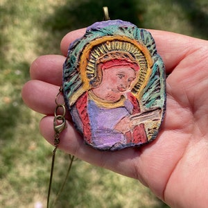 Mother Mary Ceramic Pendant, Madonna Necklace, Easter Necklace