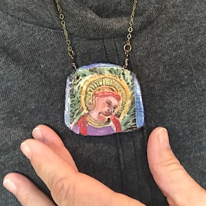 Madonna Handmade Ceramic Tile Necklace, Madonna Pendant, Mother Mary