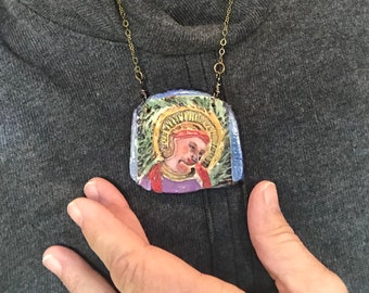 Madonna Handmade Ceramic Tile Necklace, Madonna Pendant, Mother Mary