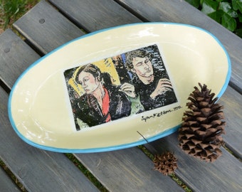 Handmade Ceramic Oval Platter, A Painting on a Plate, Serving Platter