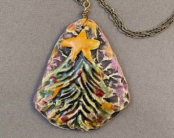 Christmas Tree Necklace,  Handmade Ceramic Holiday Jewelry