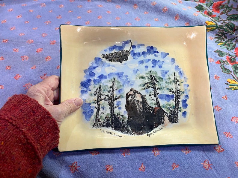 Hand-Painted Platter Serving Tray One of A Kind Handmade Ceramic Platter of a Painting Original Art