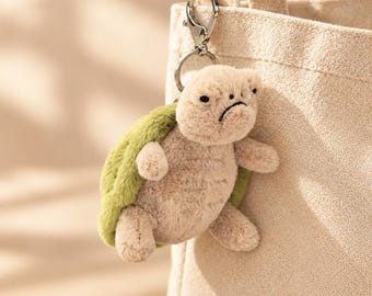 jellycat Plush Turtle Keychain, Soft Beige and Green Bag Charm for Backpack, Purse Gift