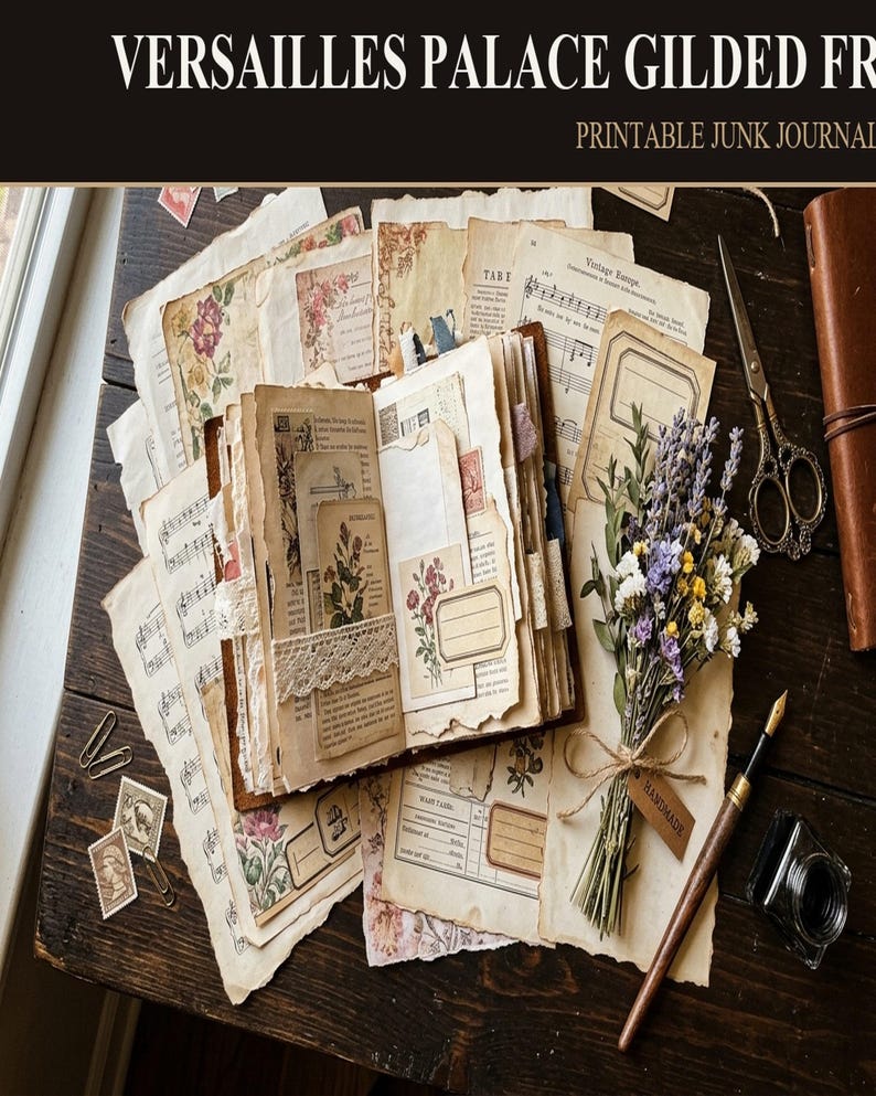 Versailles Palace Gilded French Damask Journal Kit, 50 Printable Damask Pages, P - photo 1
