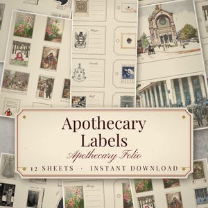 Victorian Apothecary Labels Pack, 12 Sheets Printable Tincture Jar Ephemera, Poi - photo 1