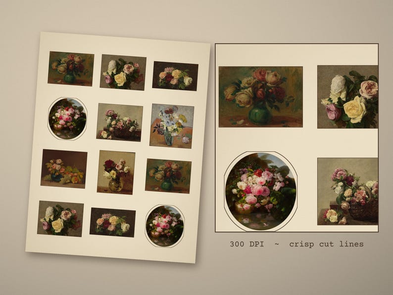 vintage fussy cuts printable - photo 3 of the listing: Vintage Fussy Cuts Printable, 12 Sheets Antique Ephemera Stickers, Junk Journal PDF