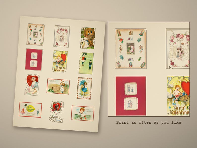 vintage fussy cuts printable - photo 5 of the listing: Vintage Fussy Cuts Printable, 12 Sheets Antique Ephemera Stickers, Junk Journal PDF
