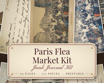 Paris Flea Market Junk Journal Kit, 50 Pages Vintage French Ephemera, Craft PDF