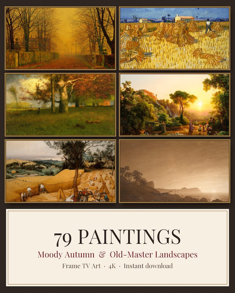 Fall Frame TV Art Bundle 4K, 79 Vintage Oil Paintings, Moody Autumn TV Art