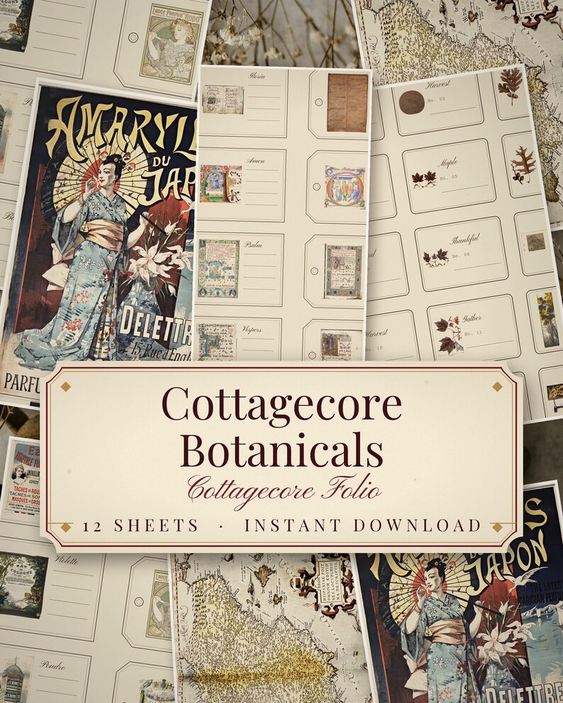 Cottagecore Botanical Ephemera Pack, 12 Dried Flower Herbarium Sheets, Attic Gar - photo 1