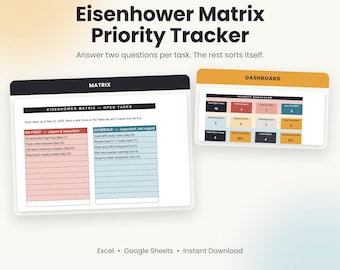 Eisenhower Matrix Spreadsheet, Priority Task Tracker, To Do List, Weekly Planner & Habit Tracker, Excel and Google Sheets