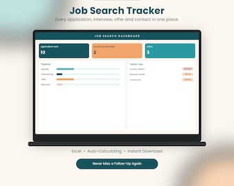 Job Application Tracker Spreadsheet, Job Search Planner, Interview and Offer Comparison, Excel & Google Sheets
