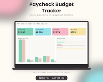 Paycheck Budget Planner Spreadsheet | Biweekly Monthly Budget Template, Excel Google Sheets, Debt Payoff Tracker, Savings Goal Tracker