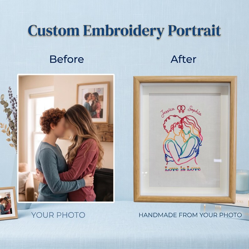 Custom Lesbian Embroidered Photo Frame,lgbtq Wedding Gift, Gay Pride Custom Lesbian Embroidered Photo Frame,lgbtq Wedding Gift, Gay Pride