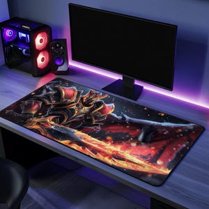 Dragon Knight Desk Mat | Armored Dragon Warrior Fantasy Gaming Mouse Pad