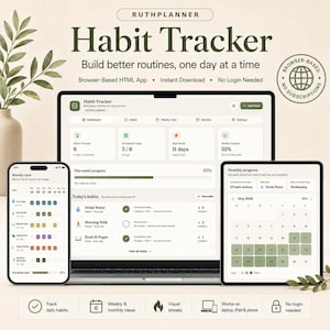 Offline-HTML-Gewohnheitstracker, Tagesplaner, Zielprotokoll (Digitaler Download)