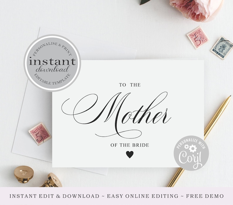 Editable Template Instant Download To My Mom On My Wedding Day PRINTABLE,To Mother Of The Bride Mum In Law Card Mother Of The Bride Card