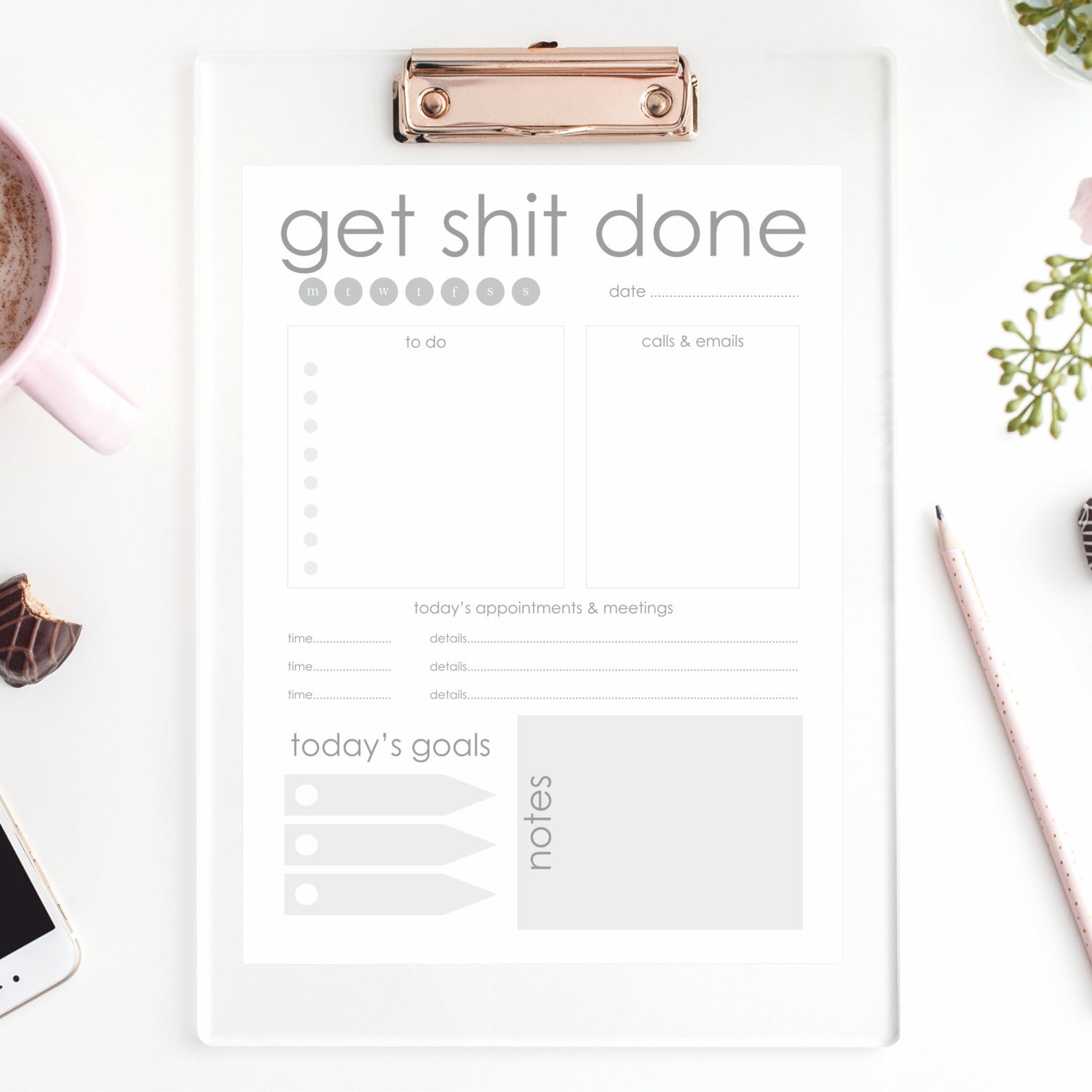 Daily Planner Printable Get Shit Done Printable Weekly - Etsy