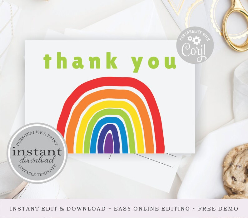 Rainbow Thank You Postcard Printable Thank You Postcard | Etsy
