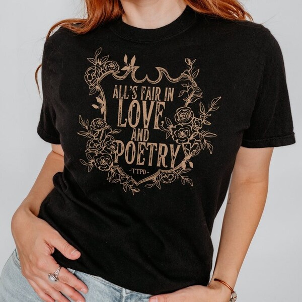 All's Fair In Love & Poetry shirt, Floral Crest Design Unisex, Crewneck Shirt, Dark Academia Tortured Poets Department New Album TTPD Merch