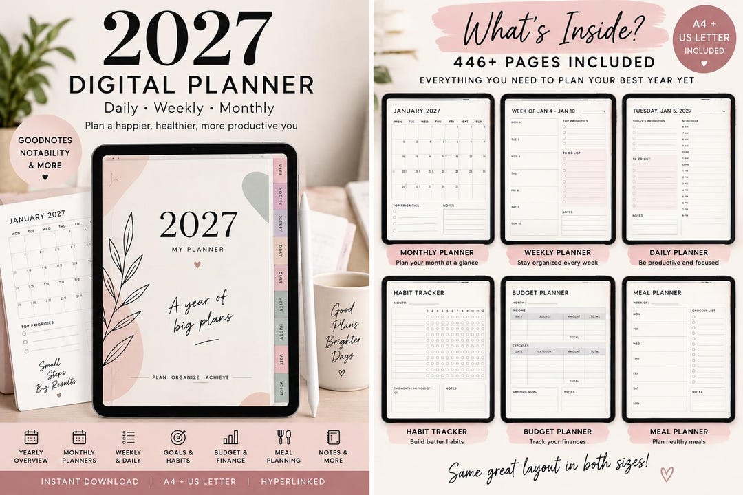 2027 Digital Planner for iPad | Goodnotes, Notability (PDF Download ...
