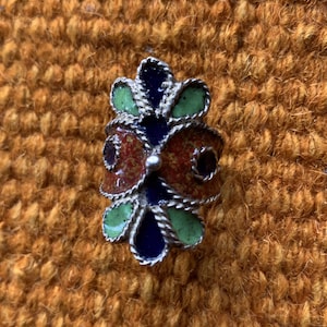 Rare Old Antique Moroccan Berber Glass Enamel and Silver Size 8 Ring