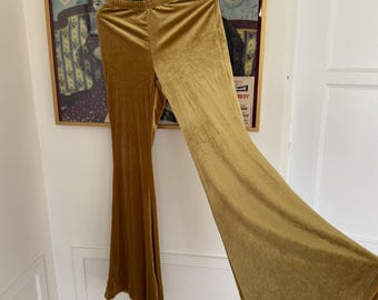 Vintage Inspired Velvet Flare Pants - Gold