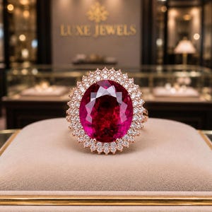 Bague en or rose 14 carats avec diamant rubis taille ovale de 4,30 carats (certifiée IGL)