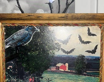 Framed Art Print: Layered Black Birds on a Farm