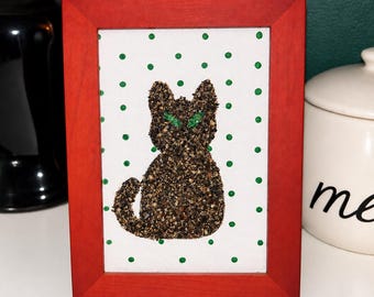 Framed Peppered Black Cat Art - Spice Art Collection