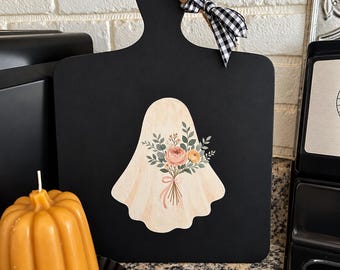 Decorative Cutting Board, Fall Ghost Silhouette with Floral Bouquet