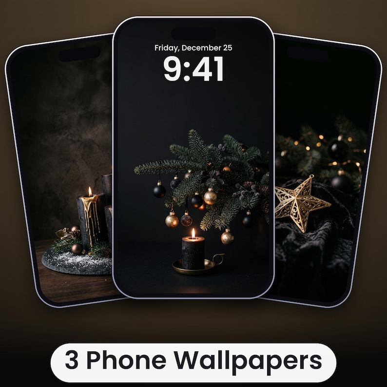 Dark Christmas Phone Wallpaper Pack of 3 | Gothic Christmas Black Gold ...