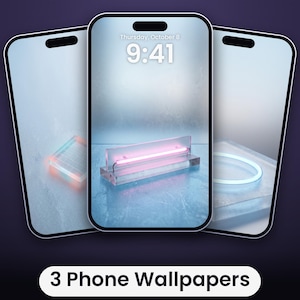 Soft Signal Phone Wallpaper Pack of 3 | Pastel Neon Glass Aesthetic Minimal 3D iPhone & Android Lock Screen | Digital Download