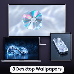 Chrome Relic skrivbordsbakgrundsbild på 8-pack | Y2K Retro Tech Flip Phone CD MacBook Laptop, Skärm & iPad Bakgrund | Digital nedladdning