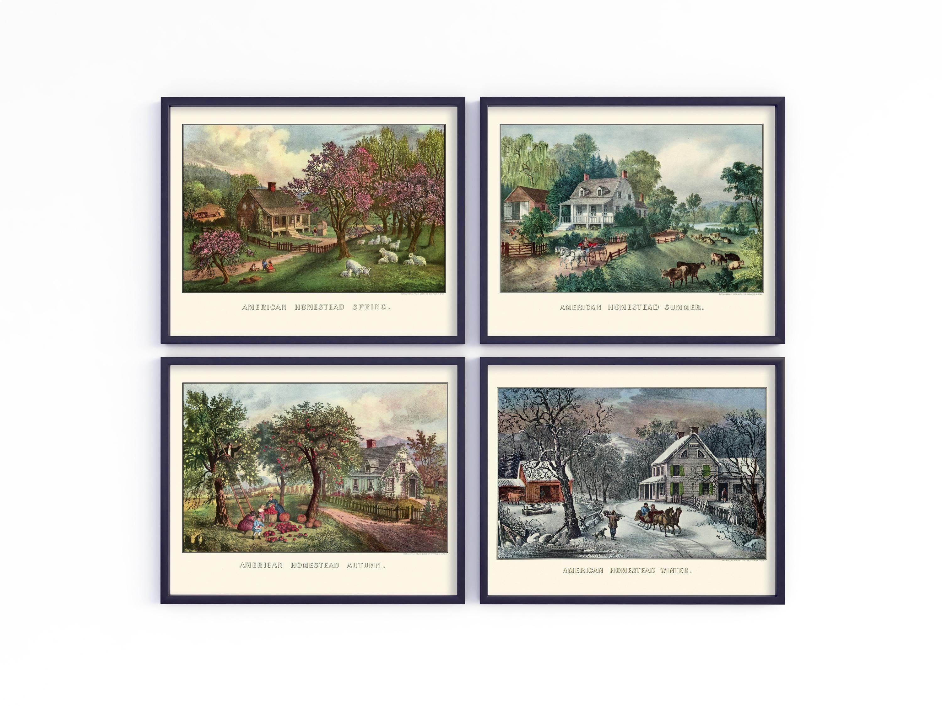 Currier & Ives Four Seasons Homestead Art Prints (Digital Download)