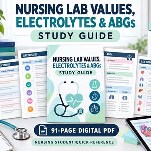 Studiehandledning för omvårdnadslaboratorievärden, elektrolyter och blodkroppar | Kliniska fall, frågesporter och motiveringar | 91-sidig PDF för omvårdnadsstudenter