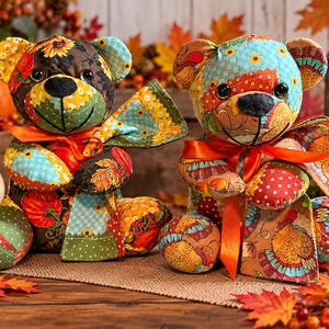 Thanksgiving Bears: 10-Inch Handmade Keepsake with Fall Fabrics