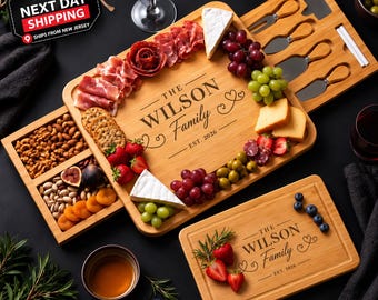 Personalized Bamboo Charcuterie Board, Custom Engraved Cheese Serving Set