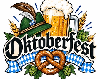 Oktoberfest PNG, Beer Shirt Design, German Festival, Bavarian Art, Pretzel Digital Download