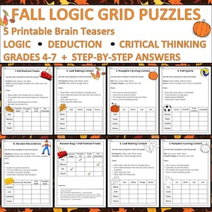 Fall Logic Grid Puzzles | 5 Printable Brain Teasers | Critical Thinking Activities