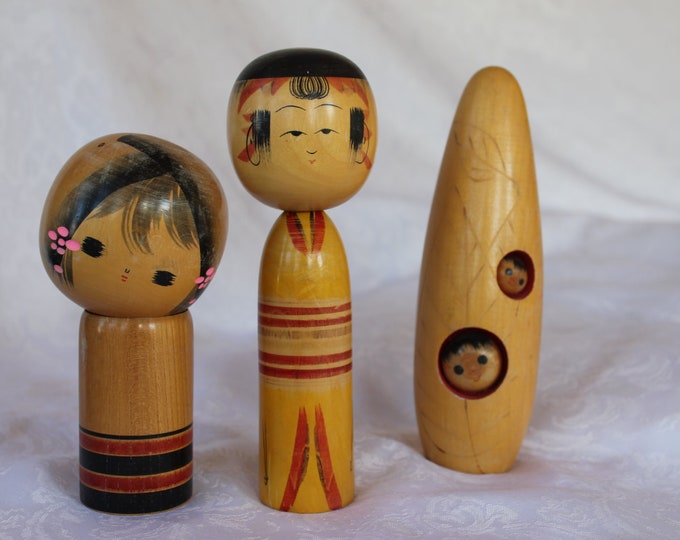 Vintage Kokeshi Dolls Japanese Wood Dolls With Signatures Etsy