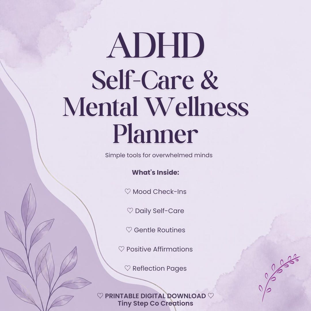 ADHD Self Care Planner Printable | Mental Wellness Workbook | 15 Page ...