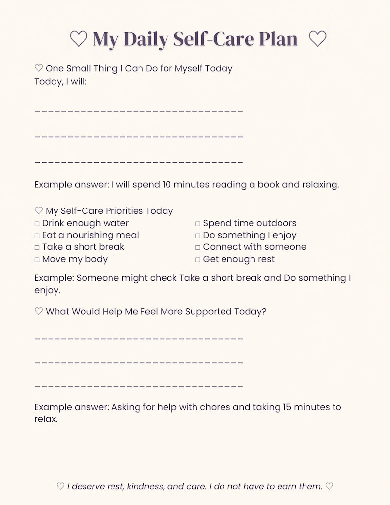 ADHD Self Care Planner Printable | Mental Wellness Workbook | 15 Page ...