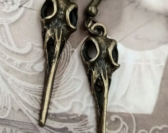 Bird skull antique bronze earrings  • Wiccan earrings • Witch Jewelry  • Shamanism