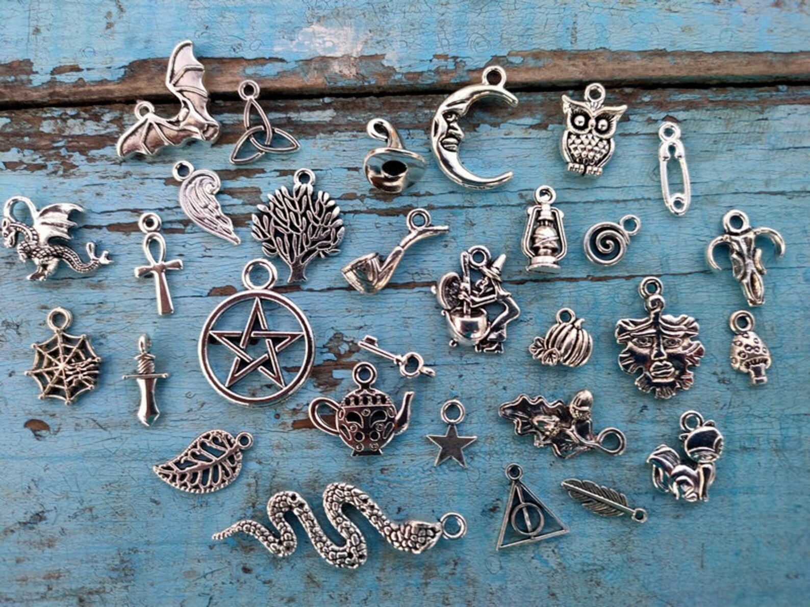 30 Wiccan Charms Pagan Antique Silver Pendant Set Mixed  Etsy