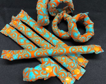 Orange Turquoise Hair Rollers 3/4 inch diameter