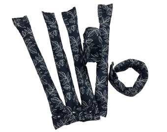 3/4 Inch Navy Floral Print Soft Hair Rollers - No Heat Curlers