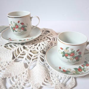 Vintage 1978 Avon Porcelain Strawberry Demitasse Cup and Saucer Set - Set of 2