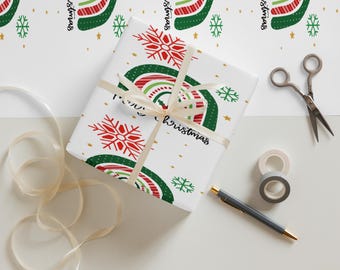 Merry Christmas Wrapping Paper, Holiday Gift Wrap Sheets, Festive Wrapping Paper (3 pc)